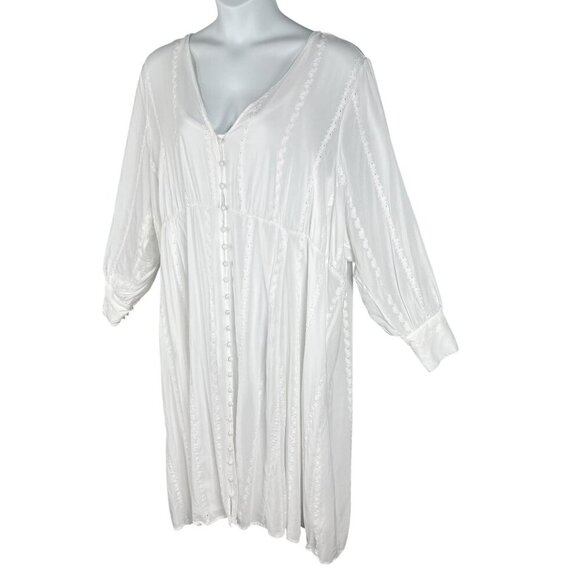 Torrid Womens 5X Button Up Long Sleeve Midi Challis White Dress Cottagecore Boho - Picture 6 of 16